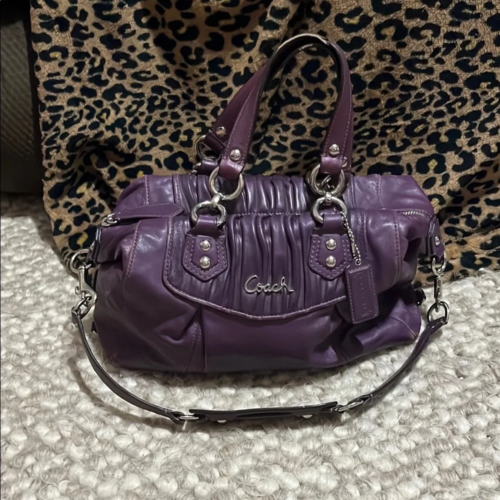 Coach Purple Leather Satchel with Silver Accents - Picture 2 of 16